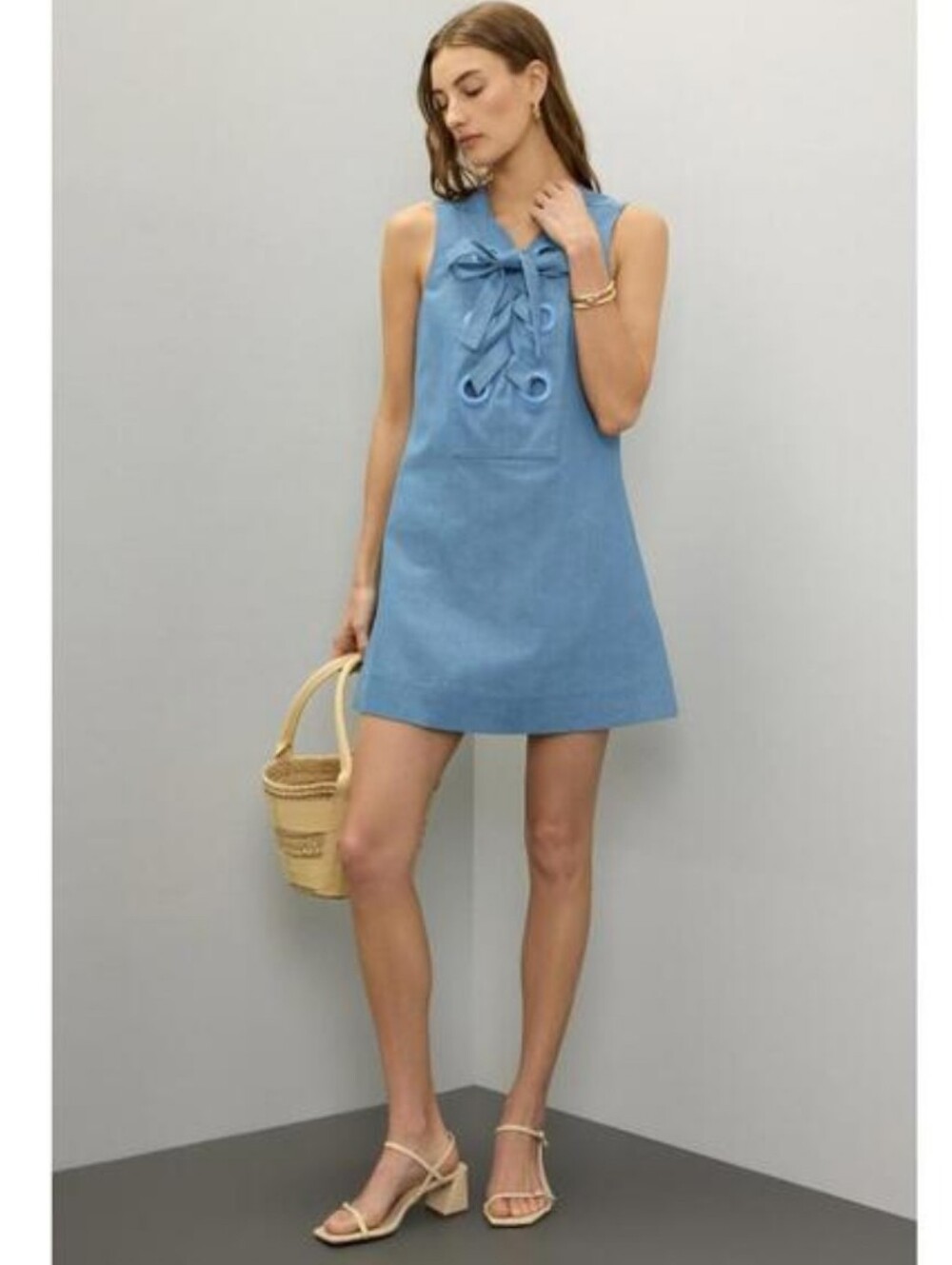 English Factory Blue Denim Lace-Up Mini Dress Size XS